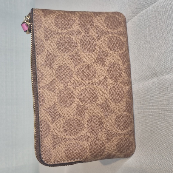 Coach Signature Brown and Pink Wristlet